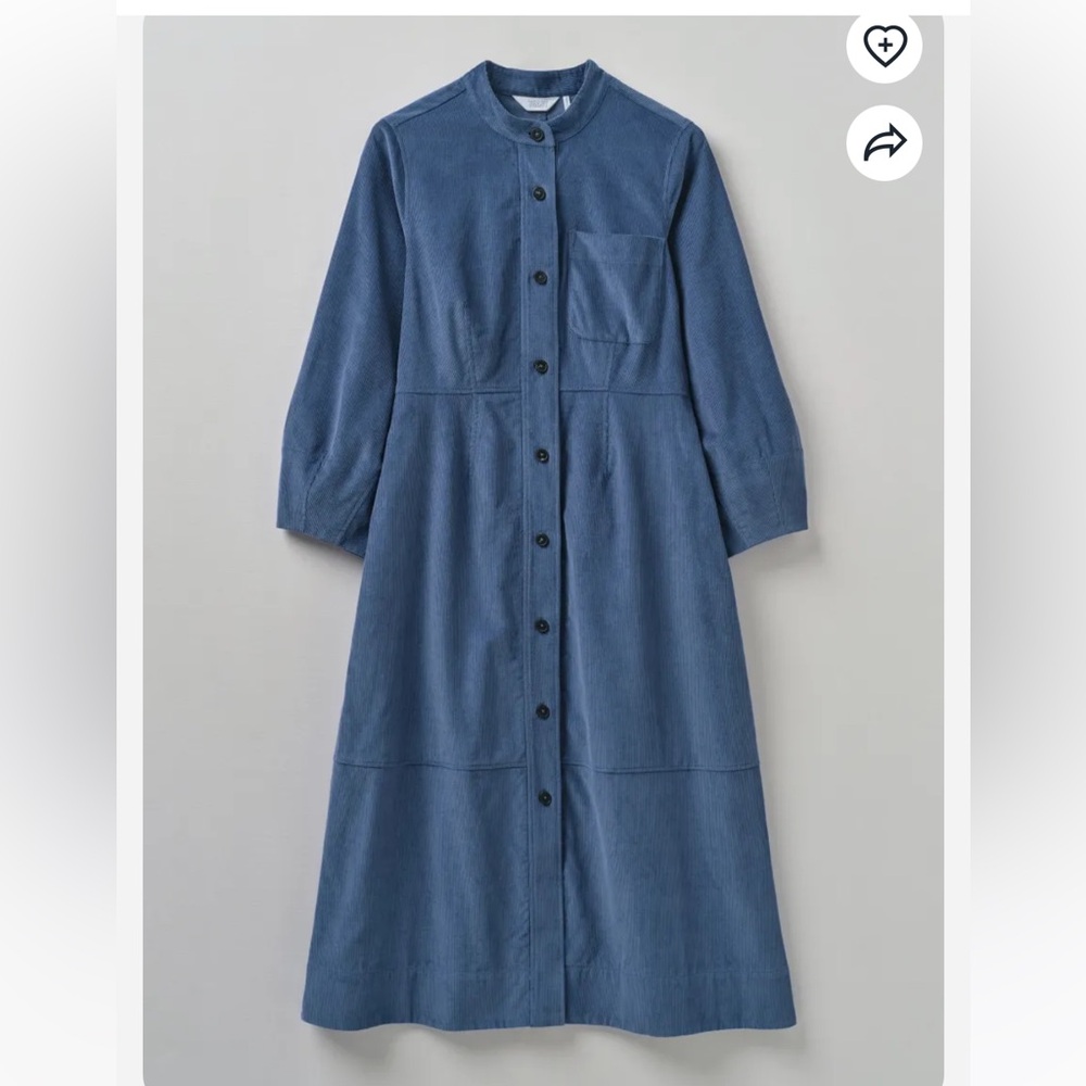 NWT Toast Organic Cord Neat Dress, Deft Blue